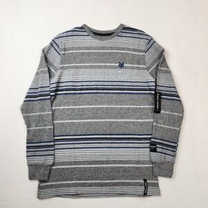 Zoo York Shirt Mens Medium Grey Marled Striped Thermal Crewneck Skate Urban‎ NYC